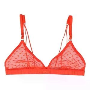 H&M Love Stories Mesh Heart Valentine's Day LOVE Bralette Red Unlined